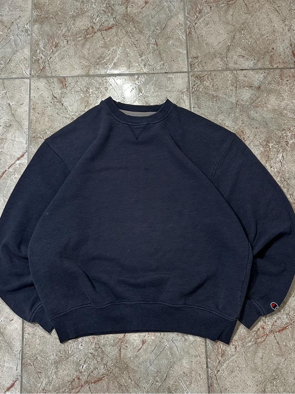 Champion Navy Blue Blank V-Stitch Crewneck Sweatshirt XL